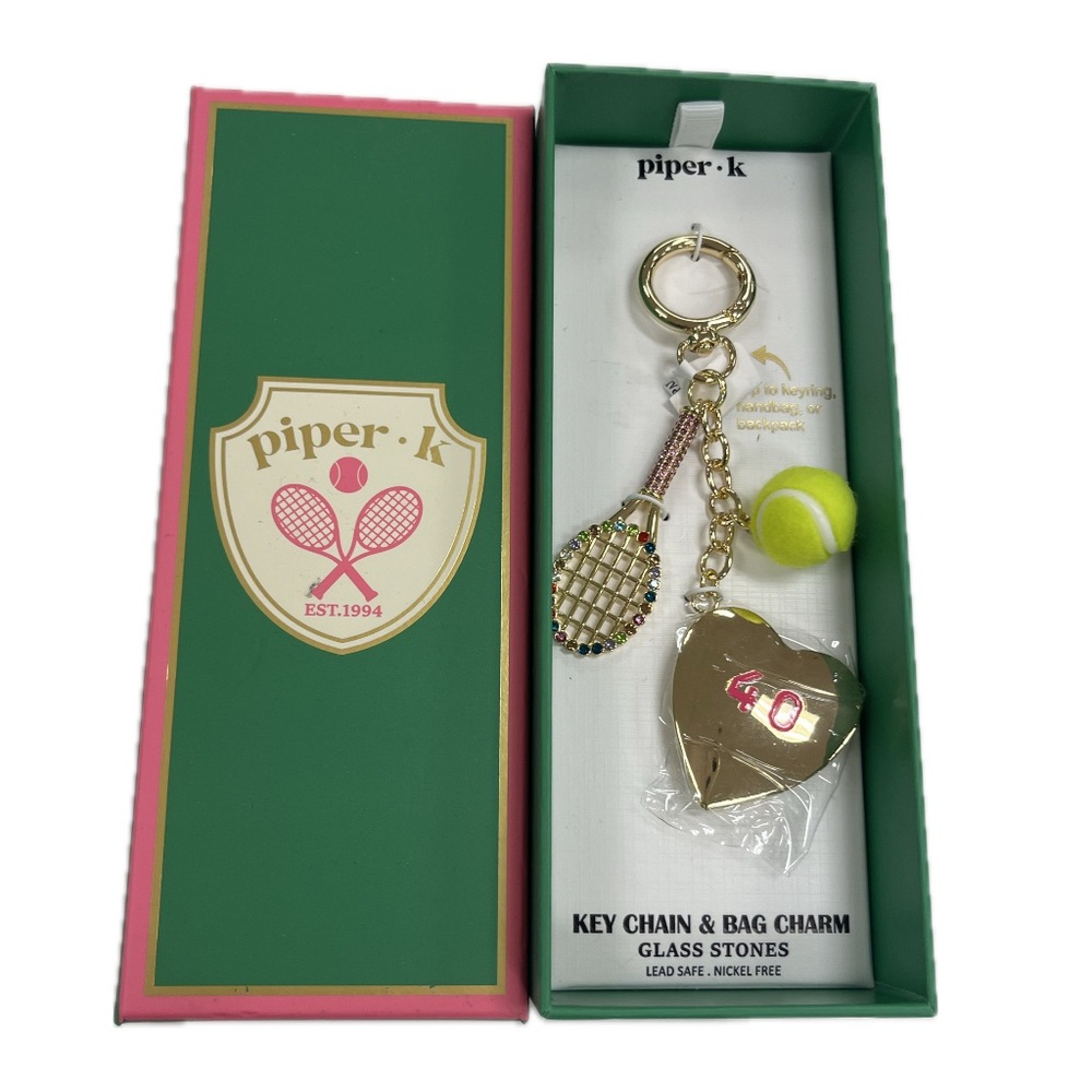 NWT ⚜️🎾⚜️ Piper K Gorgeous Tennis Racket and Ball Key Chain Bag Charm - Picture 1 of 9